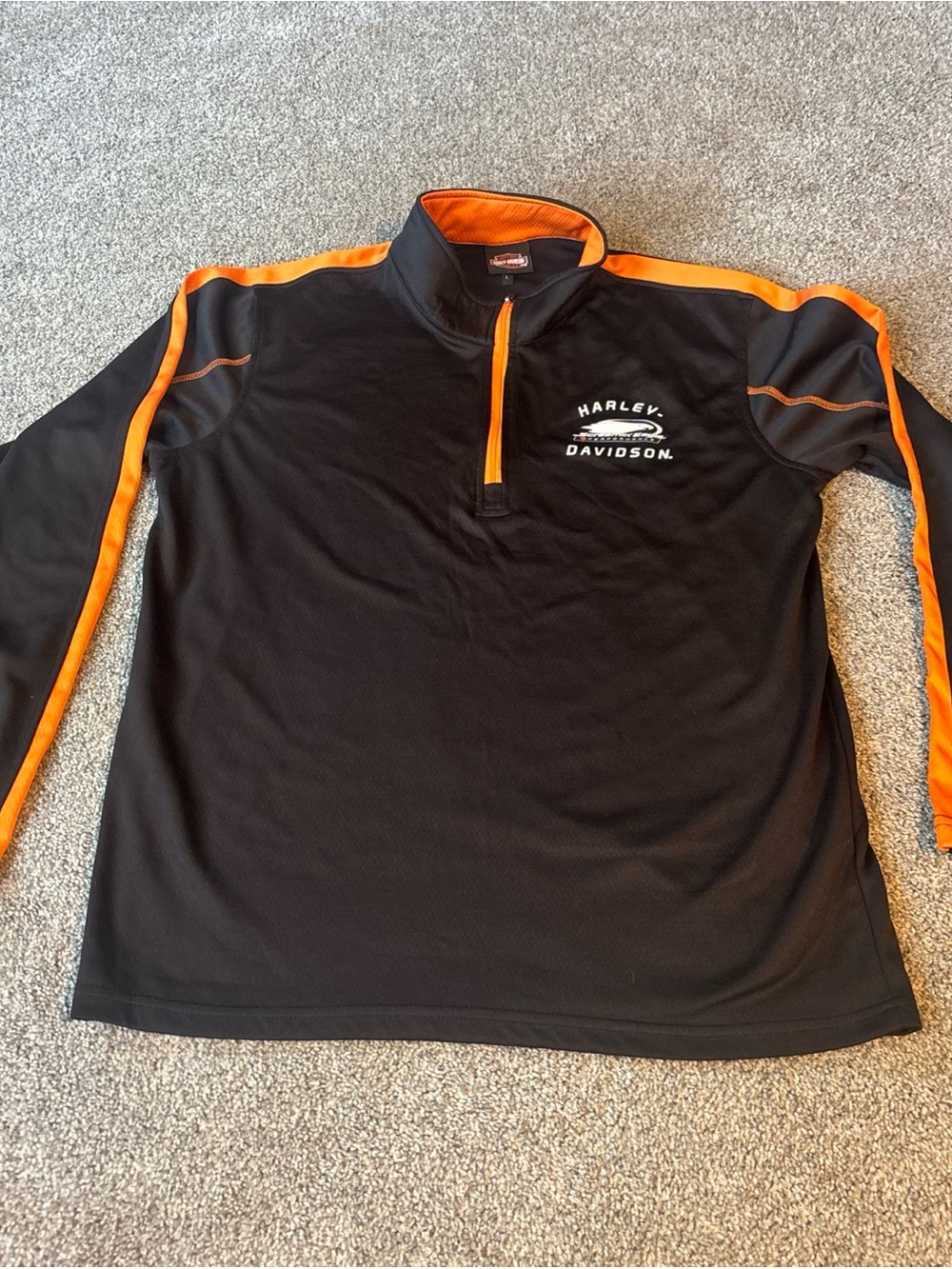 Harley Davidson 1/4 Zip Pullover Shirt Mens Size L  Black Long Sleeve Embroidery